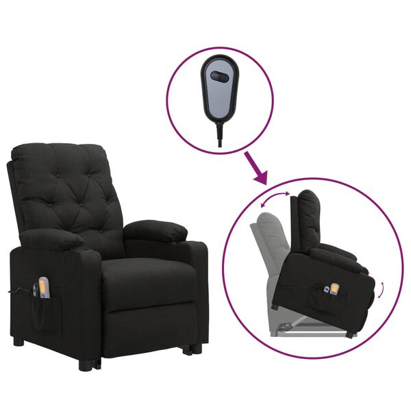 vidaXL Sill&oacute;n de masaje elevable tela negro