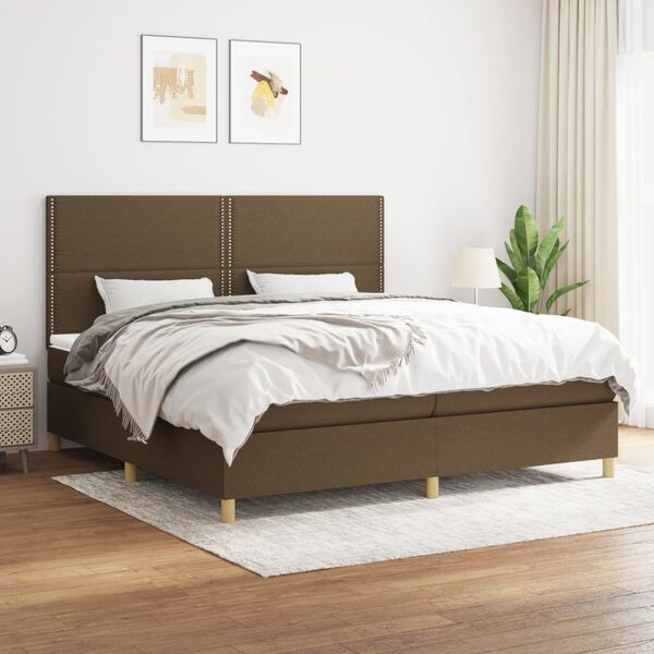 vidaXL Cama box spring con colch&oacute;n tela marr&oacute;n oscuro 200x200 cm