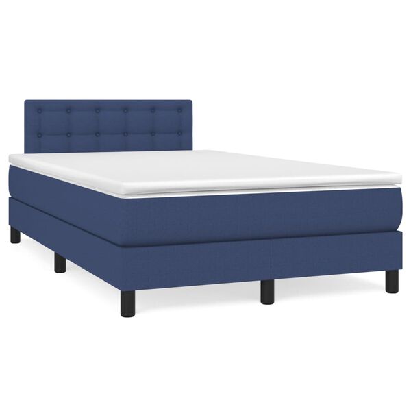 vidaXL Cama box spring con colch&oacute;n y luces LED tela azul 120x190 cm