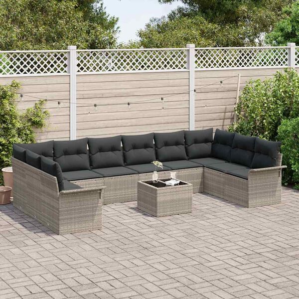 vidaXL Conjunto de sofá de jardín 11 pcs Gris claro Poliratán