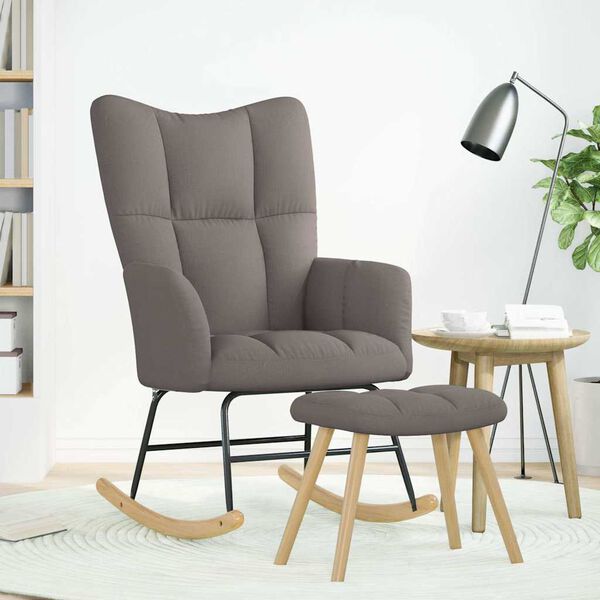 vidaXL Sillón mecedora con taburete tela gris taupe