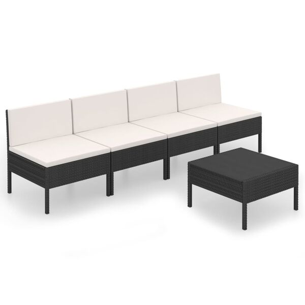 vidaXL Set de muebles de jard&iacute;n 5 pzas y cojines rat&aacute;n sint&eacute;tico negro