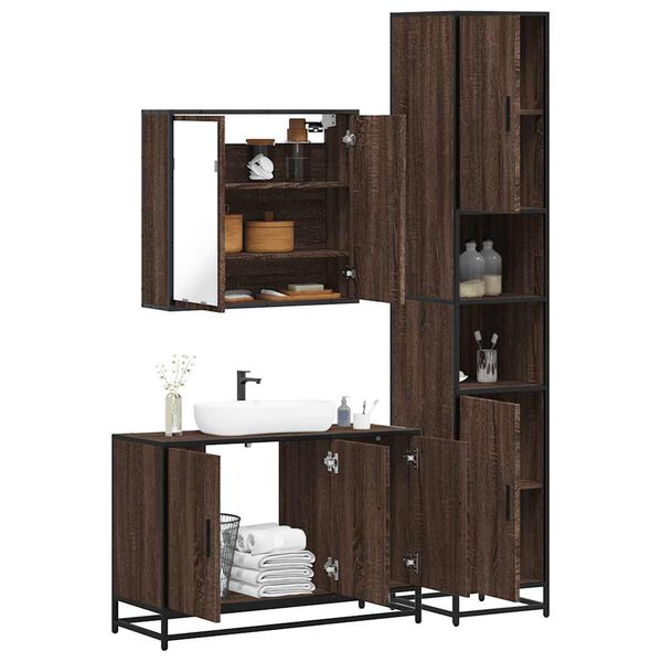 vidaXL Set de muebles baño 3 pzas madera contrachapada roble marrón