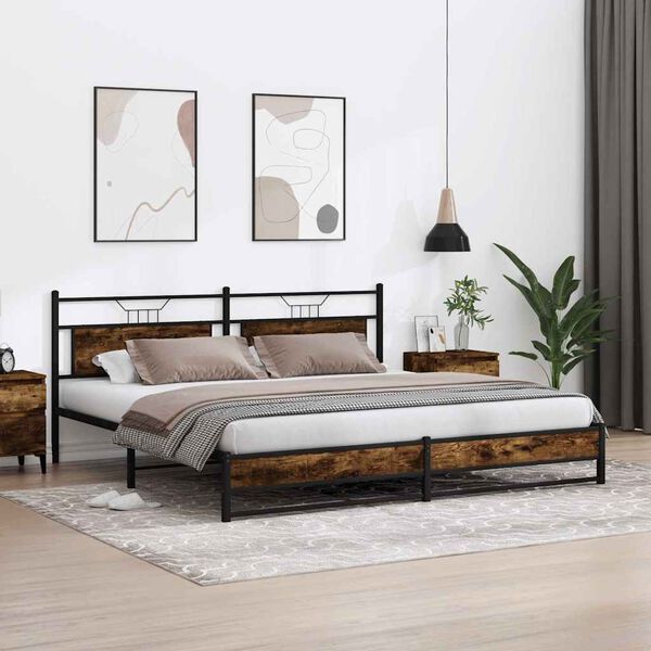 vidaXL Estructura de cama sin colch&oacute;n metal roble ahumado 193x201 cm
