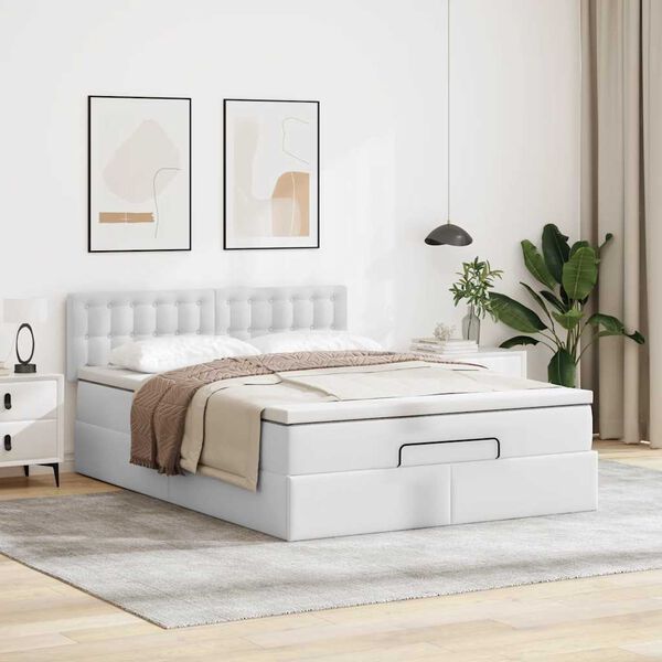 vidaXL Estructura cama otomana colch&oacute;n cuero sint&eacute;tico blanco
