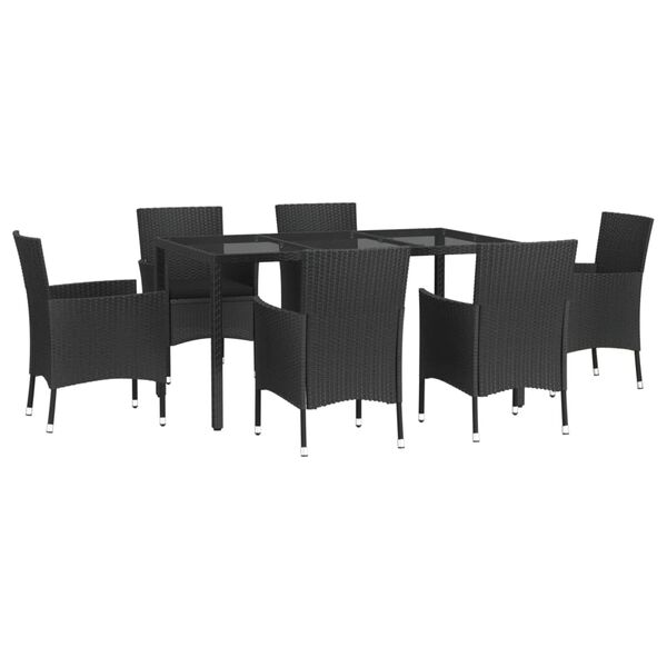 vidaXL Set de comedor de jard&iacute;n 7 pzas y cojines rat&aacute;n sint&eacute;tico negro