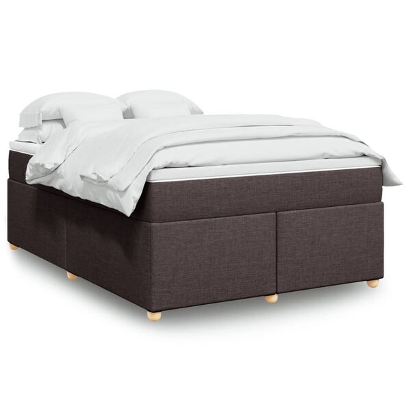 vidaXL Cama box spring con colch&oacute;n tela marr&oacute;n oscuro 140x190 cm