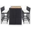 vidaXL Set muebles bar jardín y cojines 7 pzas ratán sintético negro
