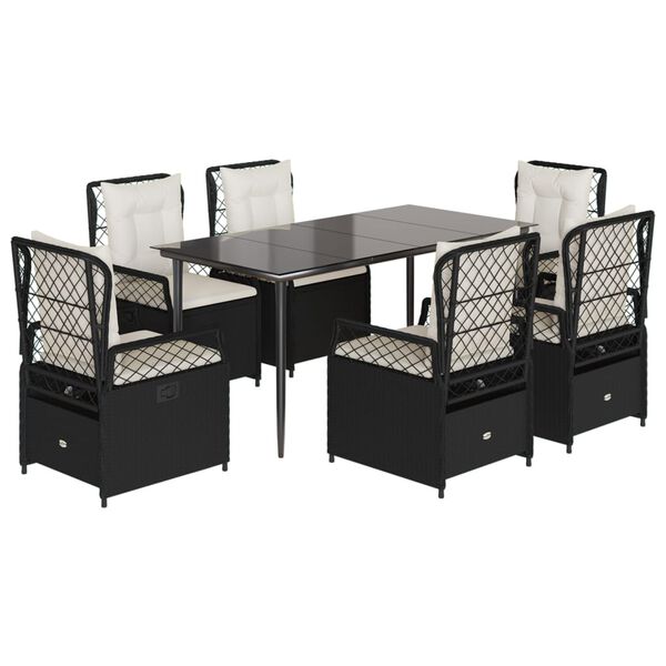 vidaXL Set de comedor de jard&iacute;n 7 pzas y cojines rat&aacute;n sint&eacute;tico negro