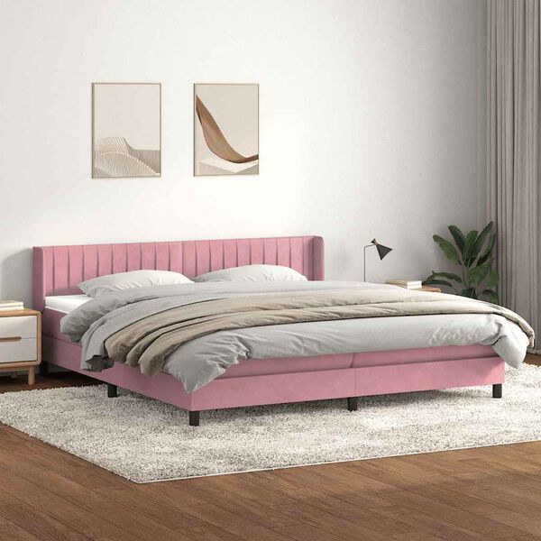 vidaXL Cama box spring con colch&oacute;n terciopelo rosa 180x210 cm