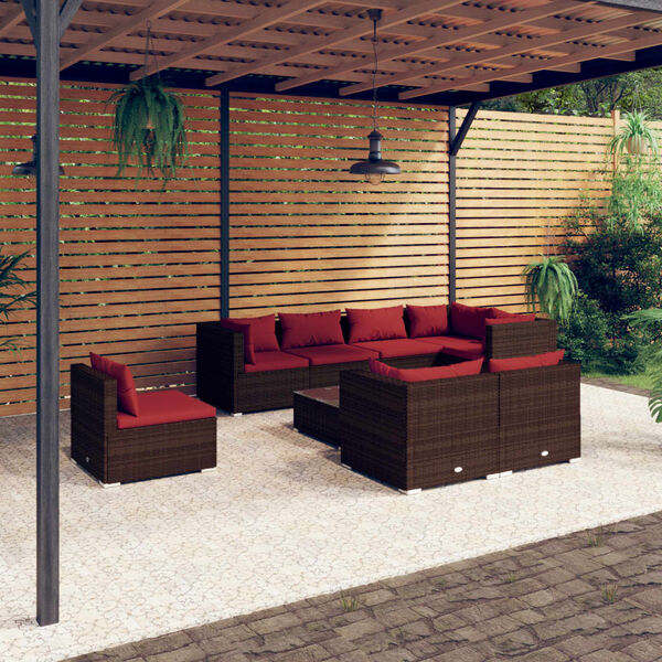 vidaXL Set muebles de jardín 9 piezas y cojines ratán sintético marrón