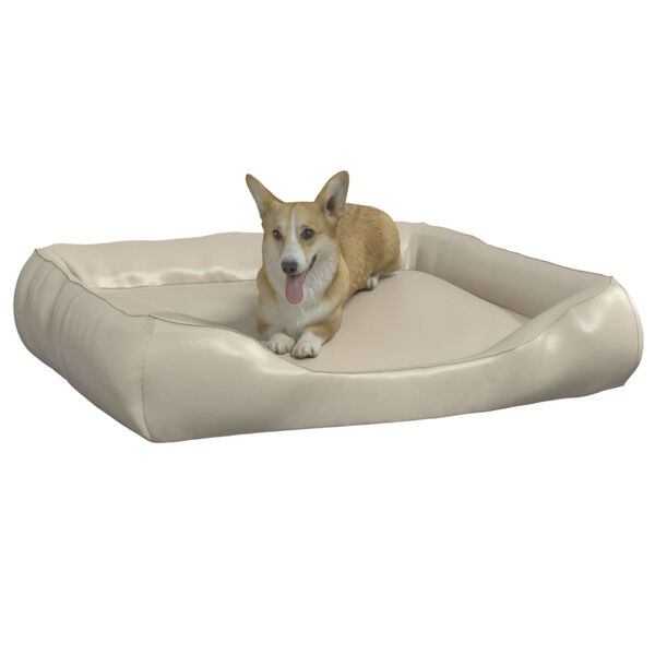 vidaXL Cama para perros de cuero sint&eacute;tico beige 80x68x23 cm