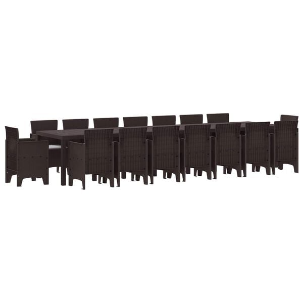 vidaXL Conjunto de comedor de jard&iacute;n con cojines 17 pcs Marr&oacute;n PP