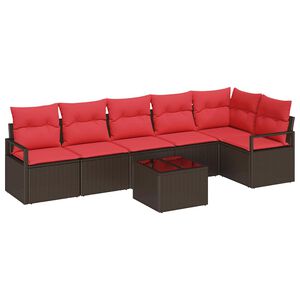 vidaXL Juego de Sof&aacute; 7 pcs Marr&oacute;n rat&aacute;n sint&eacute;tico