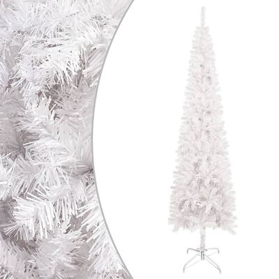 vidaXL Árbol de Navidad delgado con luces y bolas blanco 180 cm