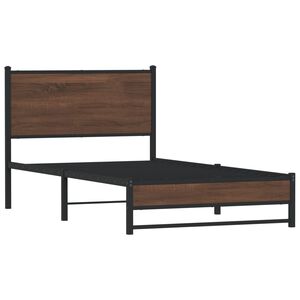 vidaXL Estructura de cama sin colch&oacute;n metal marr&oacute;n roble 107x203 cm
