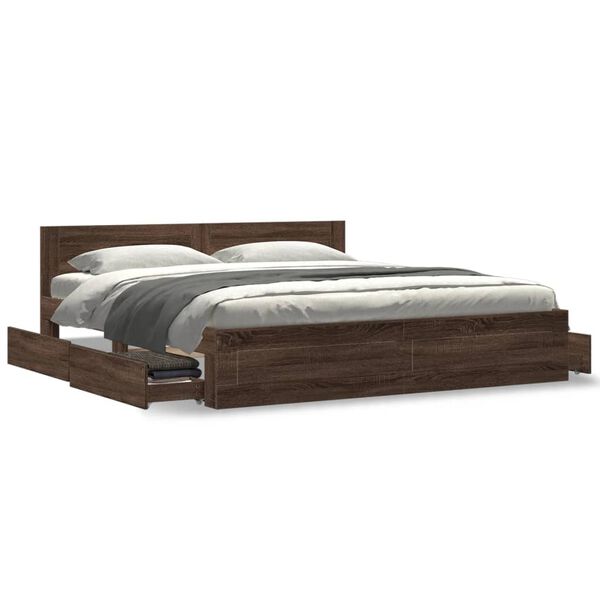 vidaXL Cama con cabecero madera ingenier&iacute;a marr&oacute;n roble 200x200 cm