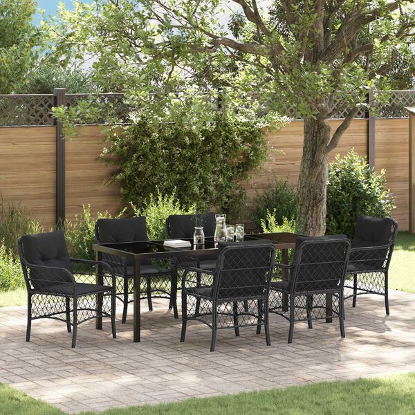 vidaXL Conjunto de Comedor de Jard&iacute;n 7 pcs Negro rat&aacute;n sint&eacute;tico