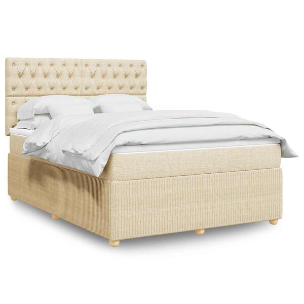 vidaXL Cama box spring con colch&oacute;n tela color crema 140x190 cm