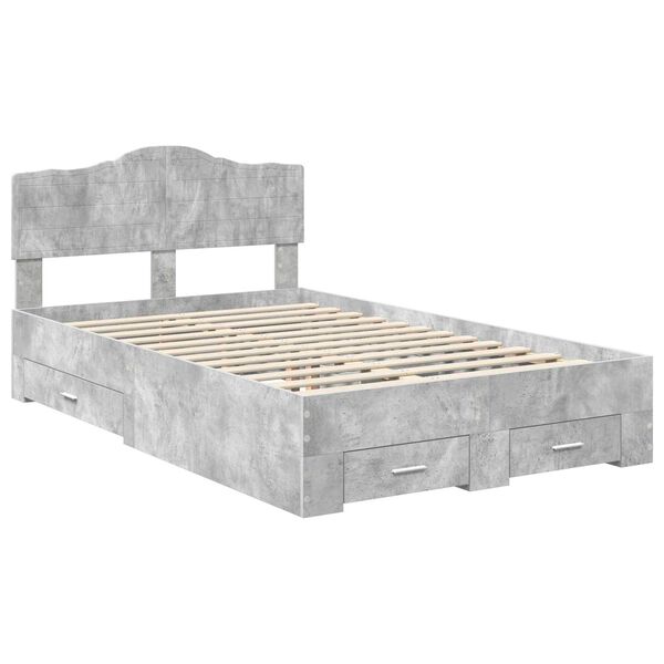 vidaXL Estructura de cama con cabecera Gris Concreto 135 x 190 cm