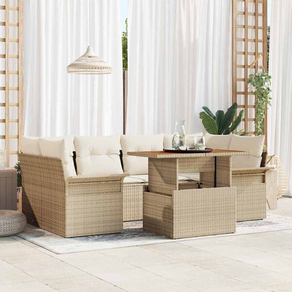 vidaXL Conjunto de sof&aacute; de jard&iacute;n con coj&iacute;n 7 pcs beige y crema