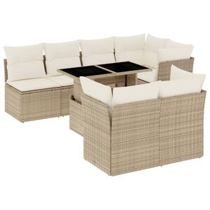 vidaXL Set de sof&aacute;s de jard&iacute;n y cojines 8 piezas rat&aacute;n sint&eacute;tico beige