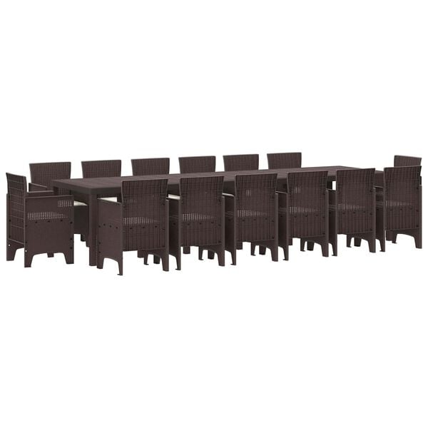 vidaXL Conjunto de Comedor de Jard&iacute;n 15 pcs Marr&oacute;n Ratan Polt