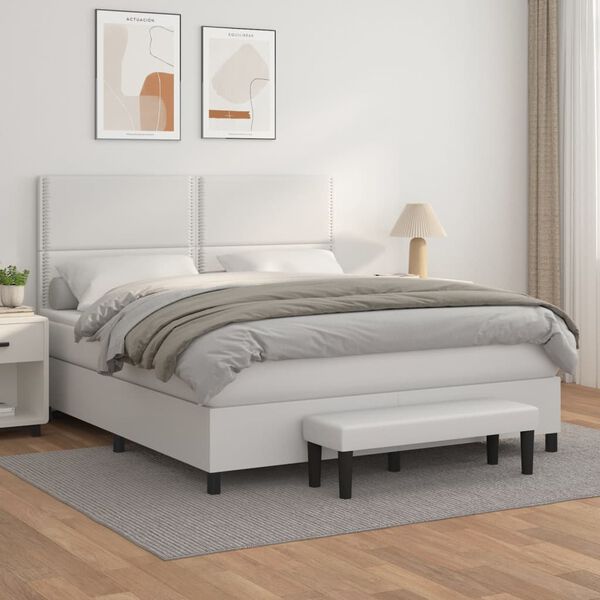 vidaXL Cama box spring con colch&oacute;n cuero sint&eacute;tico blanco 180x200 cm