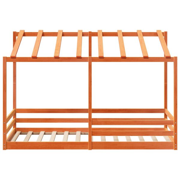 vidaXL Cama infantil con techo madera maciza pino marr&oacute;n 90x200 cm