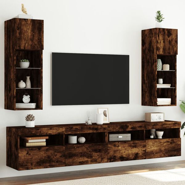 vidaXL Muebles de TV con luces LED 2 uds roble ahumado 30,5x30x90 cm