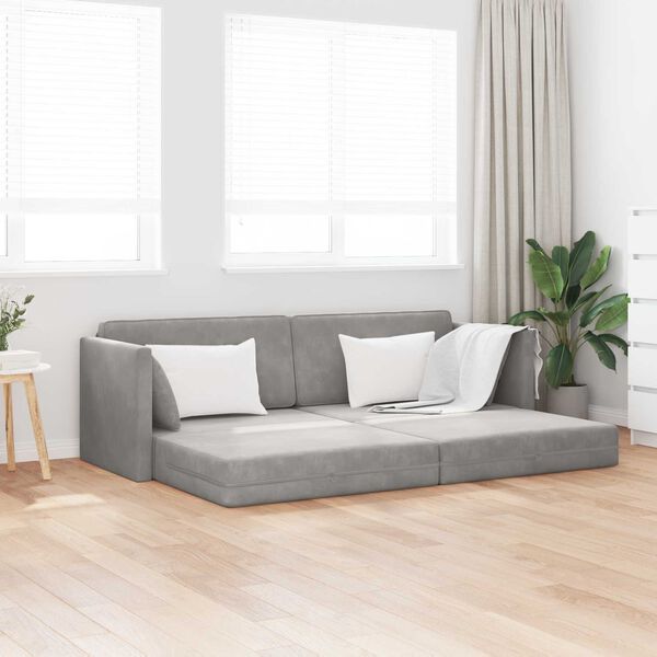 vidaXL Sof&aacute;-cama de piso 200cm Gris Claro Terciopelo