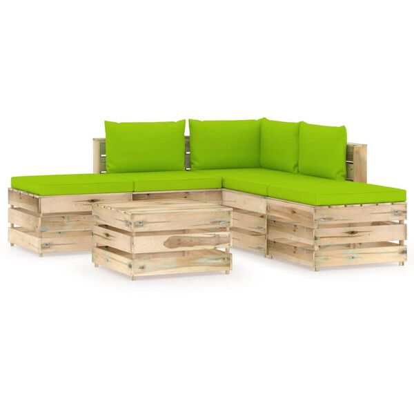 vidaXL Muebles de jard&iacute;n 6 piezas con cojines madera impregnada verde