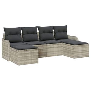 vidaXL Conjunto de sof&aacute; de jard&iacute;n con coj&iacute;n 6 pcs Gris claro Polirat&aacute;n