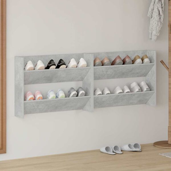 vidaXL Zapateros de pared 2 uds contrachapada gris hormig&oacute;n 80x18x60cm