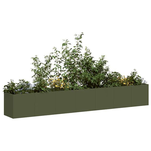 vidaXL Jardinera de acero laminado en fr&iacute;o verde oliva 280x40x40 cm