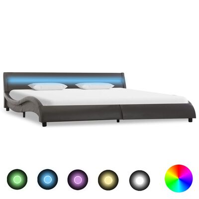 vidaXL Estructura de cama con LED de cuero sintético gris 180x200 cm
