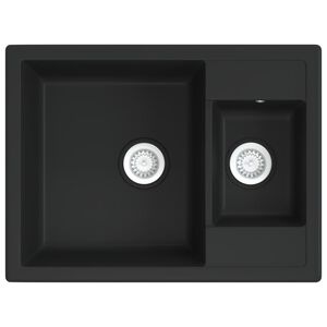 vidaXL Fregadero de cocina doble seno con rebosadero granito negro