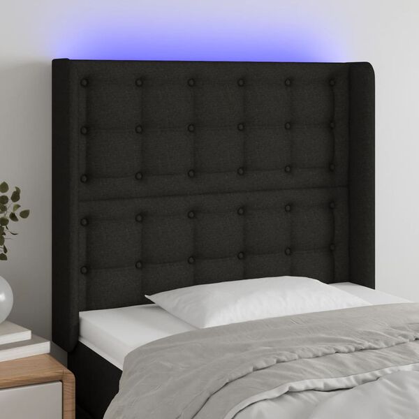 vidaXL Cabecero con LED de tela negro 103x16x118/128 cm