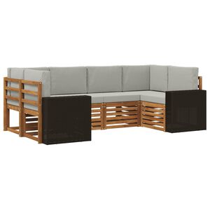vidaXL Conjunto de Sof&aacute; Seccional 6 pcs Natural y Gris Claro Poli&eacute;ster