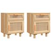 vidaXL Mesitas de noche 2 uds madera maciza pino marr&oacute;n rat&aacute;n natural