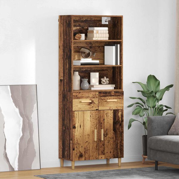 vidaXL Aparador alto con caj&oacute;n Madera envejecida 69,5 x 32,5 x 180 cm