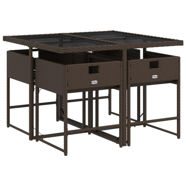 vidaXL Set comedor de jard&iacute;n 5 piezas y cojines rat&aacute;n sint&eacute;tico marr&oacute;n