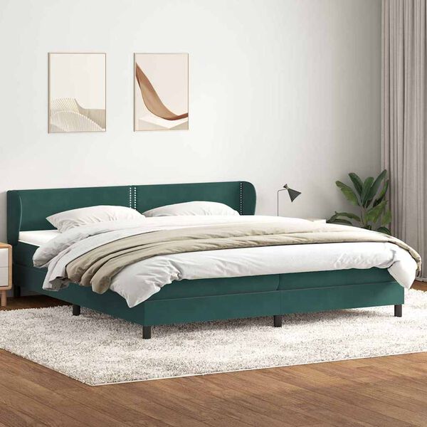vidaXL Cama box spring con colchones terciopelo verde oscuro 180x220cm
