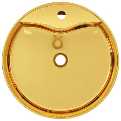 vidaXL Lavabo con rebosadero 46,5x15,5 cm cerámica dorado