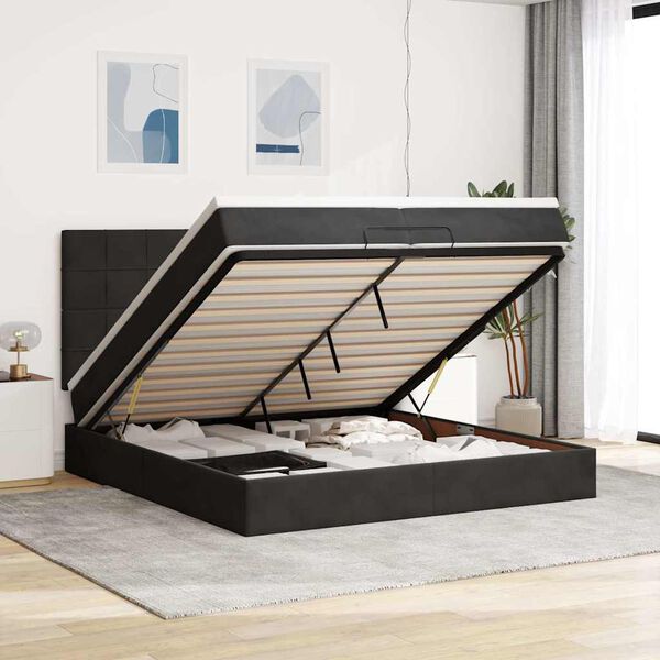 vidaXL Estructura de cama otomana colchones terciopelo negro 200x200cm