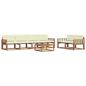 vidaXL Conjunto de sof&aacute;s de exterior con coj&iacute;n 7 pcs Natural y Crema
