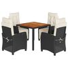vidaXL Set de muebles jard&iacute;n 5 pzas con cojines rat&aacute;n sint&eacute;tico negro