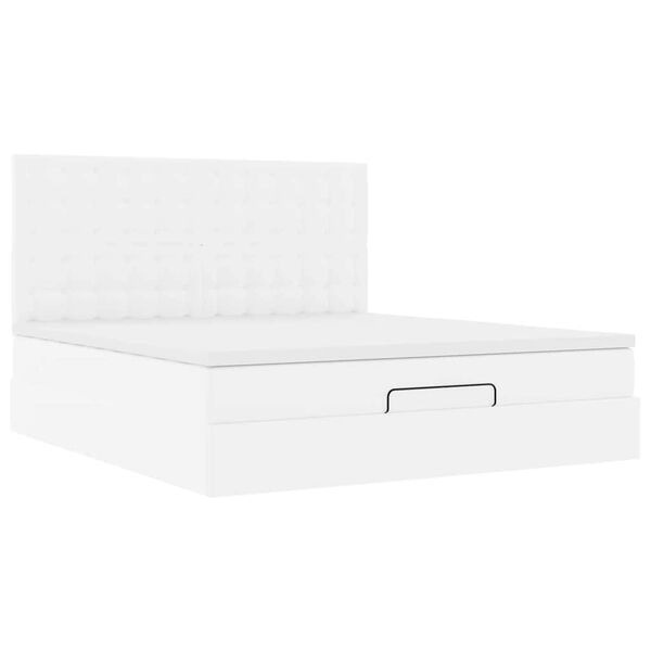 vidaXL Estructura cama otomana colchón cuero sintético blanco