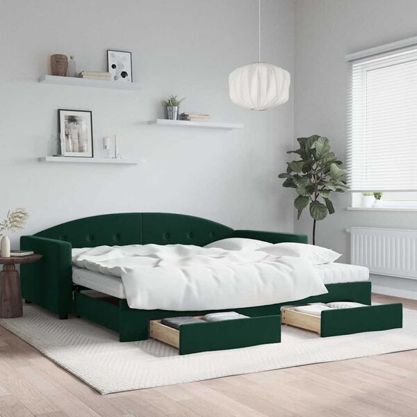 vidaXL Sof&aacute; cama nido con cajones terciopelo verde oscuro 100x200 cm