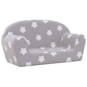 vidaXL Sof&aacute; de ni&ntilde;os de 2 plazas felpa suave gris claro con estrellas